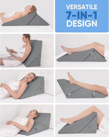 Forias Wedge Pillow for Sleeping 9 &12 Inch Adjustable Bed Wedge Pillow for After Surgery Foldable Memory Foam Triangle Pillow Wedge for Acid Reflux Snoring Post Surgery Back Leg Knee Pain - Gray - LeafyLoom