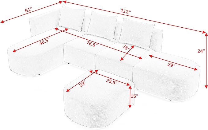 113" L-Shape Sectional Side Chaise and Ottoman, Modular Sofa, DIY Combination, Loop Yarn Fabric for Living Room, Apartment, 113inch, Blue Left - LeafyLoom