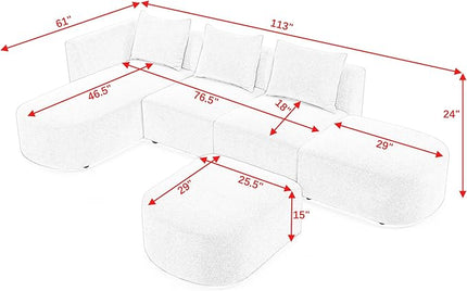 L Shape Sectional Sofa with Left Side Chaise and Removable Ottoman, Upholstered Modular Couch w/Pillows for Living Room, Office, DIY Combination, Loop Yarn Fabric, Beige, 113" - LeafyLoom
