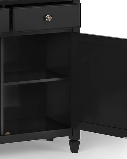 SIMPLIHOME Connaught SOLID WOOD 40 inch Wide Traditional Entryway Storage Cabinet in Black for the Living Room, Entryway and Family Room - LeafyLoom