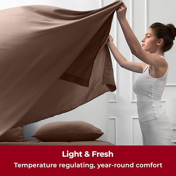 Mellanni Full Sheets Set - 6 PC Iconic Collection Bedding Sheets & Pillowcases - Hotel Luxury, Ultra Soft, Cooling Bed Sheets - Deep Pocket up to 16 inch - 6 PC (Full, Brown w/Extra Pillow Cases) - LeafyLoom