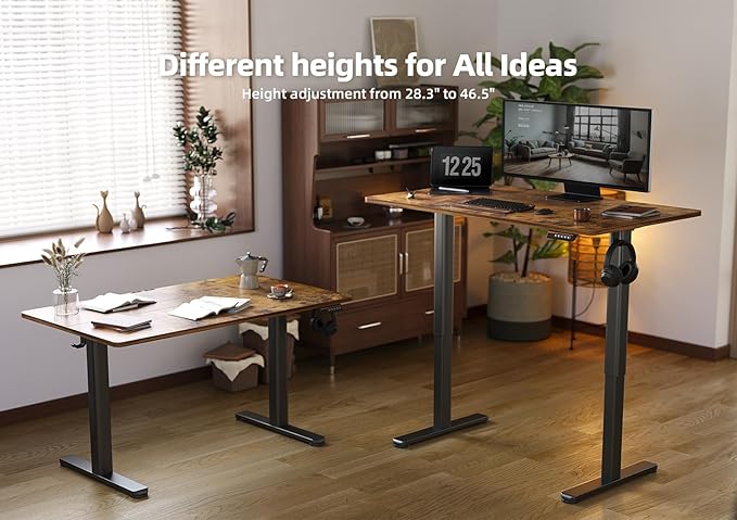 Electric Standing Desk, Adjustable Height Stand up Desk, 63x24 Inches Sit Stand Home Office Desk with Splice Board,Rustic Brown Top - LeafyLoom