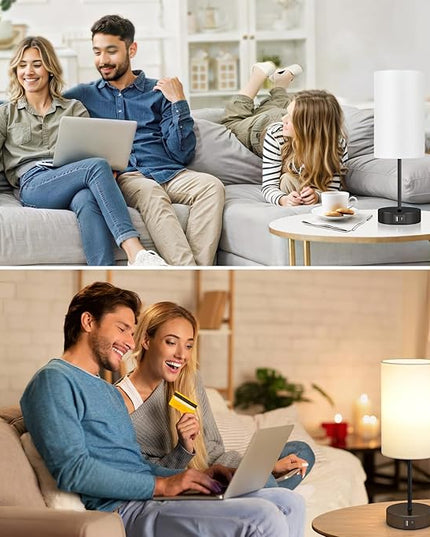 AKASUKI Table Lamp for Bedroom, 3 Way Dimmable Touch Lamp with Dual Charging Station, Small Bedside Lamps for Night Stands, Living Room, Office(LED Bulb Included) - LeafyLoom