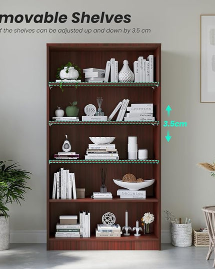 Farini 5 shelf boockase Display Bookcase Freestanding Wooden Bookshelves for Home Office Living Room,60 Inch Height,Cherry - LeafyLoom