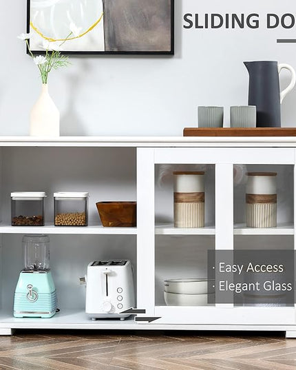 HOMCOM Sideboard Buffet Cabinet, Stackable Credenza, Coffee Bar Cabinet with Sliding Glass Door and Adjustable Shelf, White - LeafyLoom