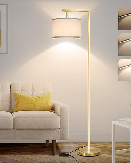 Boncoo Gold Floor Lamp, Montage Modern Standing Lamp with Flexible Lamp Head, Dimmable Floor Lamp for Living Room Tall Over Couch Reading Light for Bedroom, Office, 9W LED Bulb Included - LeafyLoom