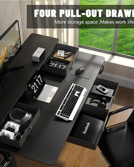 48 * 30 Inches Electric Standing Widened Desk Adjustable Height with 4 Drawers, Double Storage Shelves Stand Up Desk, Home Office Workstation Sit Stand up Desk (Classical Black) - LeafyLoom