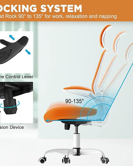 Mimoglad Office Chair, High Back Ergonomic Desk Chair with Adjustable Lumbar Support and Headrest, Swivel Task Chair with flip-up Armrests for Guitar Playing, 5 Years Warranty - LeafyLoom