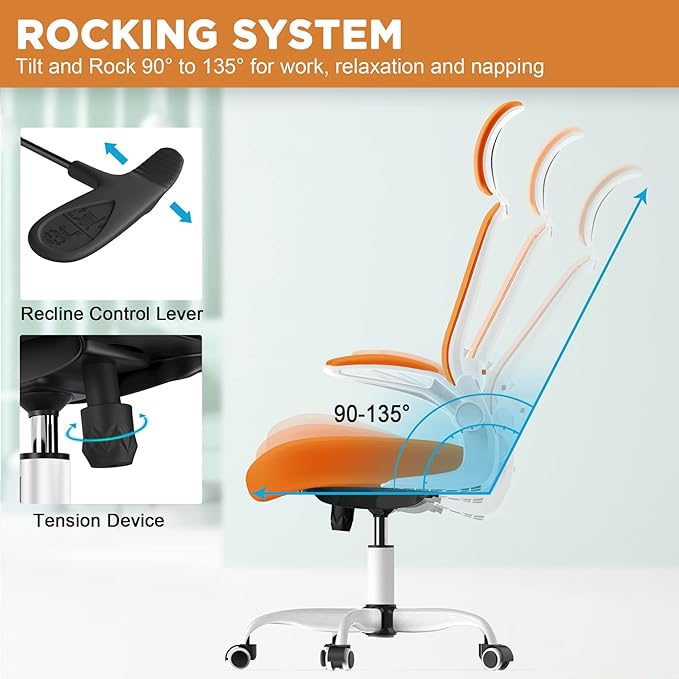 Mimoglad Office Chair, High Back Ergonomic Desk Chair with Adjustable Lumbar Support and Headrest, Swivel Task Chair with flip-up Armrests for Guitar Playing, 5 Years Warranty - LeafyLoom