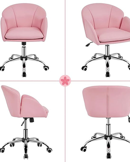 Yaheetech Cute Petal Desk Chair Home Office Chair Swivel Upholstered Leather Desk Chair Makeup Vanity Chair with Armrests for Bedroom Modern Computer Rolling Chair for Women Simple Pink - LeafyLoom