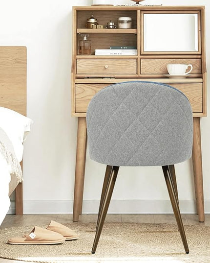 FurnitureR Upholstered Fabric Dining Chair Mid Back Armless with Wood Legs for Home Kitchen Bedroom Living Room, Set of 2, Blue/Grey - LeafyLoom