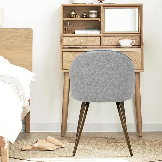 FurnitureR Upholstered Fabric Dining Chair Mid Back Armless with Wood Legs for Home Kitchen Bedroom Living Room, Set of 2, Blue/Grey - LeafyLoom