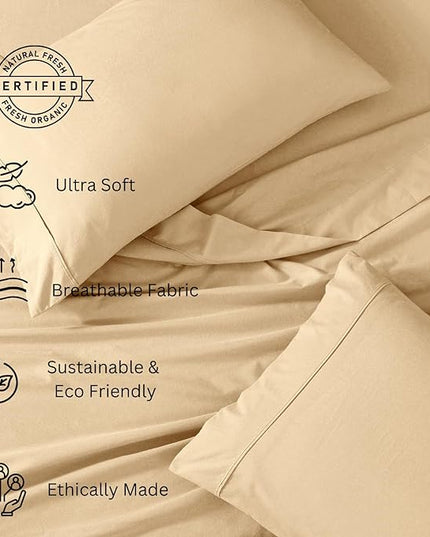 LANE LINEN Twin Size Bed Sheets, 100% Organic Cotton Twin Sheet Set, 3Pc Sheets for Twin Bed, Soft Cooling Twin Bed Sheets Boys, Hotel Style Sheets & Pillowcases Set, Deep Pocket Sheets - Linen - LeafyLoom
