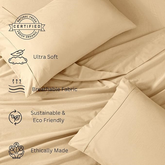 LANE LINEN Twin Size Bed Sheets, 100% Organic Cotton Twin Sheet Set, 3Pc Sheets for Twin Bed, Soft Cooling Twin Bed Sheets Boys, Hotel Style Sheets & Pillowcases Set, Deep Pocket Sheets - Linen - LeafyLoom