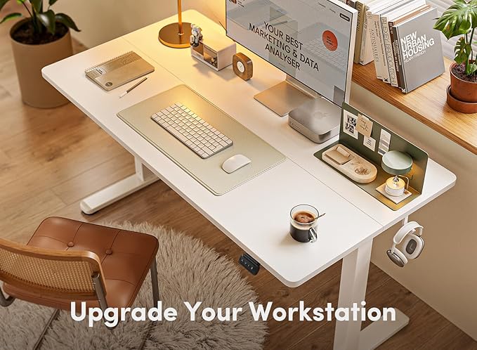 FEZIBO Electric Standing Desk, 55 x 24 Inches Height Adjustable Stand up Desk, Sit Stand Home Office Desk, Computer Desk, White - LeafyLoom