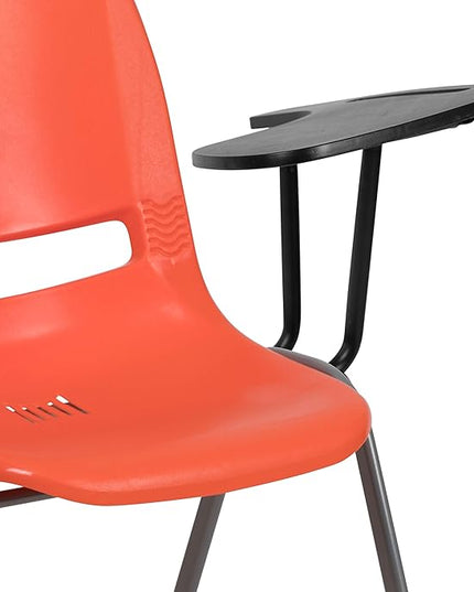 Flash Furniture HERCULES 5 Pack Orange Ergonomic Shell Chair with Left Handed Flip-Up Tablet Arm - LeafyLoom