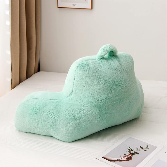 Aimuan Reading Pillow Bed Rest Pillow with Arms Rabbit Fur Cushion for Adults Teens Incline Rest Sitting up & Sleeping Snoring Pillow with Pregnancy Lumbar Back Support (Standard, Green) - LeafyLoom