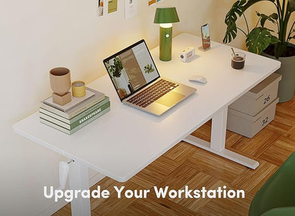 FEZIBO Crank Height Adjustable Desk, 55 Inches Manual Standing Desk, Writing Table with Handle, Home Office Desk with White Frame/White Table Top - LeafyLoom