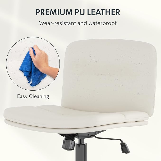 FLEXISPOT Criss Cross Chair with Wheels, Vanity Chair with High Back, Armless Criss Cross Desk Chair with Comfy Wide Seat Cushion for Home Office（White） - LeafyLoom