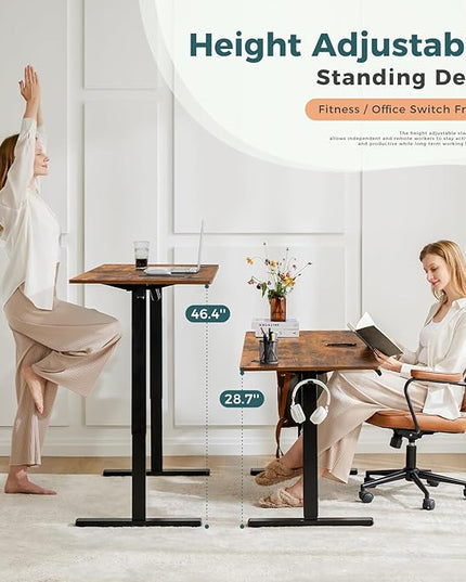 SMUG Electric Standing Desk, 55 x 24 Inch, Rustic Brown, Ergonomic Adjustable Desk Stand with Memory Preset, Sit Stand Desk for Home Office, Suitable for Daily Use - LeafyLoom