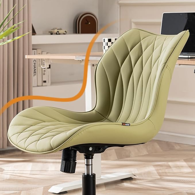 YOUNUOKE Office Desk Chair, Comfy Home Office Chairs, Small Comfortable Desk Chairs with Wheels, Armless PU Leather Chairs for Computer Conference, Avocado - LeafyLoom