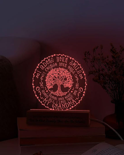 Grandma Gifts from Grandchildren, to My Grandma Night Light, Mothers Day Birthday Christmas Gifts for Grandma, Grandmother, Gifts Bedroom Décor, Lamp with Wooden Base for Women - LeafyLoom