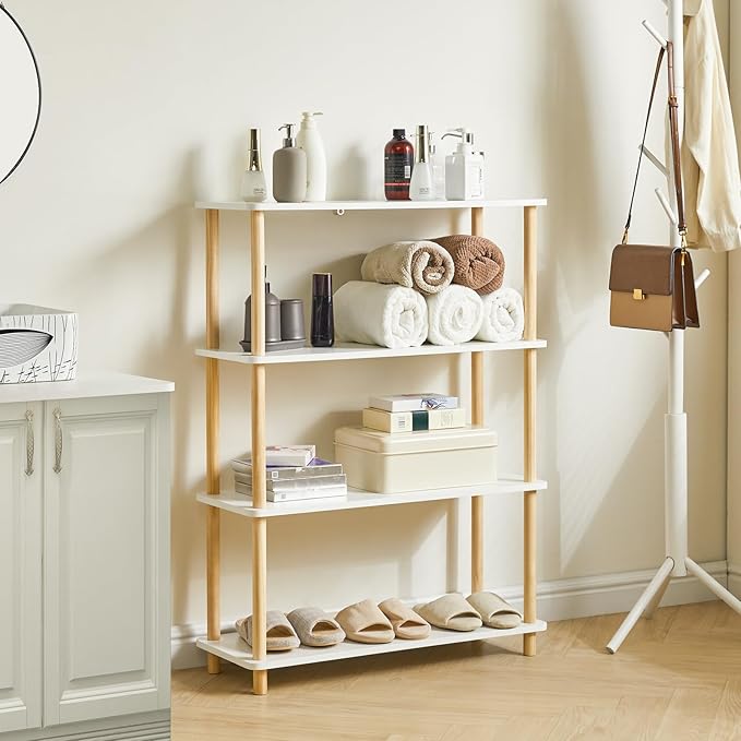 IBUYKE 4-Tier Wooden Open Bookcase - Modern Freestanding Bookshelf Storage Organizer,Standing Shelf Units,Multifunctional Display Stand for Bedroom, Living Room and Home Office, White WBC004W - LeafyLoom