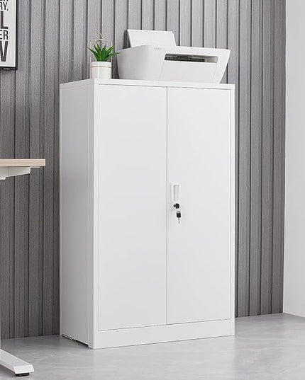 41.97" Metal Storage Doors and Adjustable Shelf,Folding Filing Cabinets w/Solid Steel Tube Locking Shaft,for Home Office,School,Garage,White - LeafyLoom