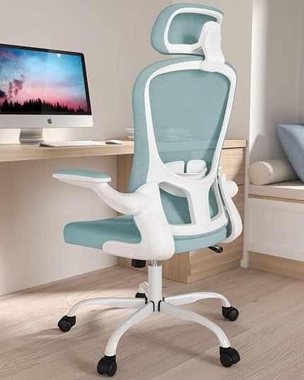 Office Chair, High Back Ergonomic Desk Chair, Breathable Mesh Desk Chair with Adjustable Lumbar Support and Headrest, Swivel Task Chair with flip-up Armrests, Executive Chair for Home Office - LeafyLoom