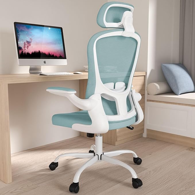 Office Chair, High Back Ergonomic Desk Chair, Breathable Mesh Desk Chair with Adjustable Lumbar Support and Headrest, Swivel Task Chair with flip-up Armrests, Executive Chair for Home Office - LeafyLoom