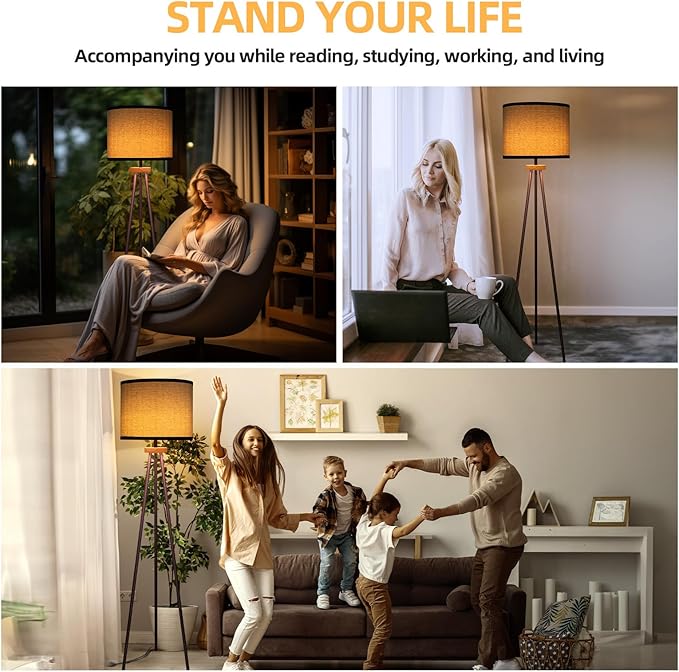Tripod Floor Lamp, Mid Century Standing Lamp, Modern Design Studying Light for Living Room, Bedroom, Study Room and Office - LeafyLoom