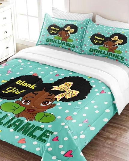 Black Girl Comforter Set Twin for Kids Teens Youth,Black Girl Magic Bedding Set,African American Girl Inspirational Quotes Comforter Set,Black Princess Bed Bedroom Set - LeafyLoom