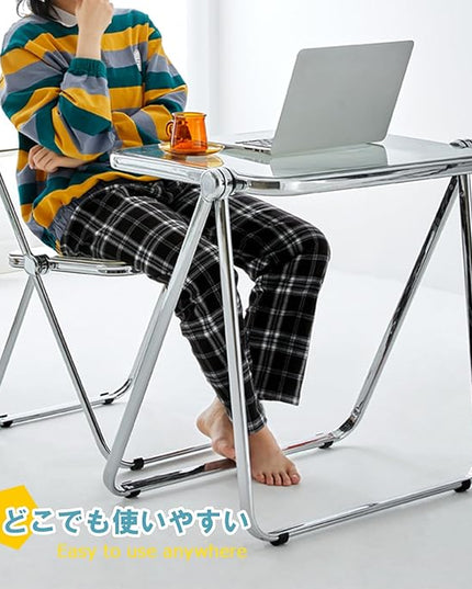 KAIHAOWIN Folding TV Tray Table- Acrylic Foldable Desk No Assembly Required Tiny Desk for Home Office Side Table Small Computer Desk for Small Spaces-Black - LeafyLoom