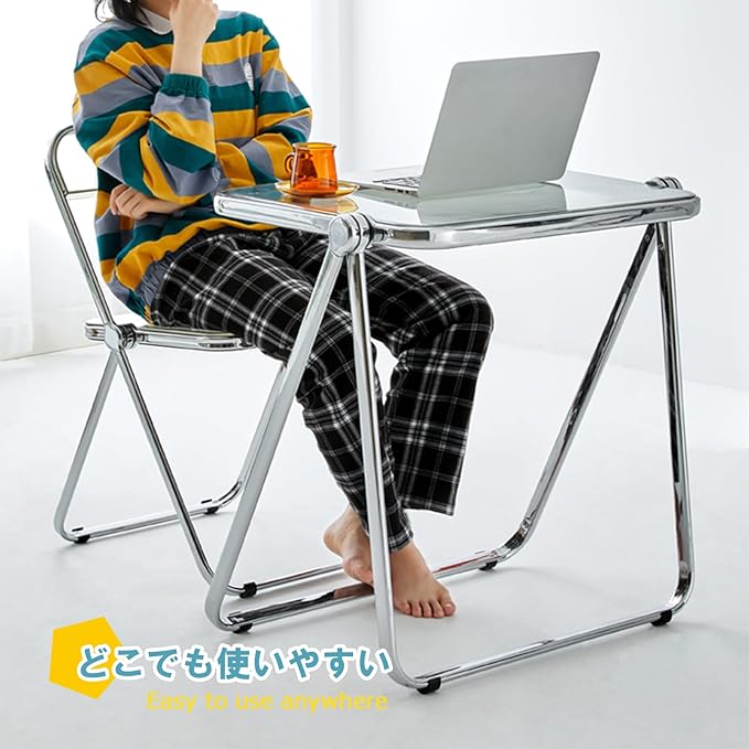 KAIHAOWIN Folding TV Tray Table- Acrylic Foldable Desk No Assembly Required Tiny Desk for Home Office Side Table Small Computer Desk for Small Spaces-Black - LeafyLoom