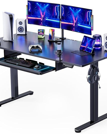 ErGear Large Electric Standing Desk with Keyboard Tray, 63x28 Inches Adjustable Height Sit Stand Up Desk, Home Office Desk Computer Workstation, Black - LeafyLoom