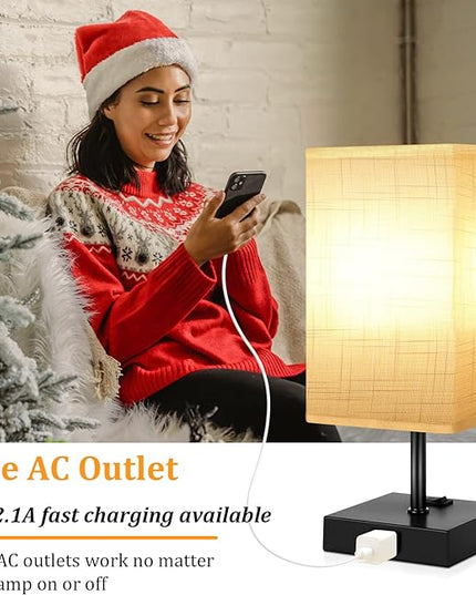 Dott Arts Table Lamp for Bedroom Set of 2,Minimalist Bedside Lamps with AC Outlets，Night Light 2700K 4000k 5000K Small Nightstand Lamps for Living Room Kids Room Office(Bulbs Included) - LeafyLoom