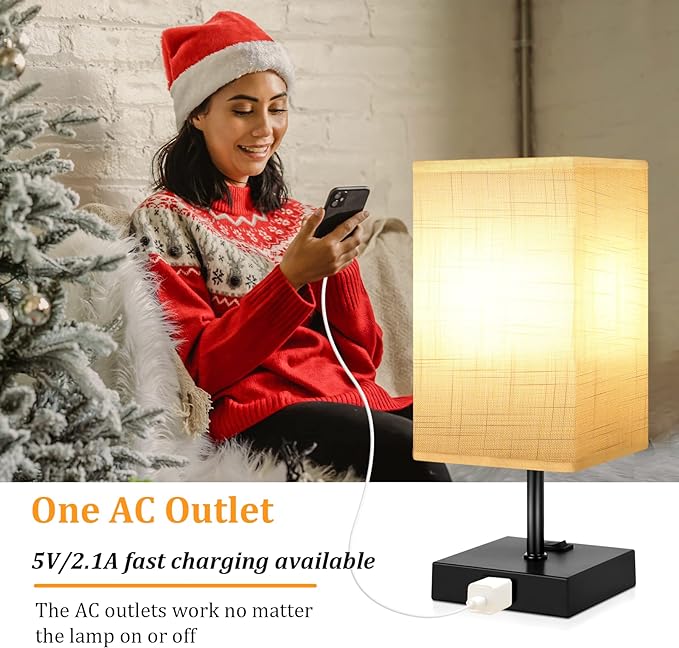 Dott Arts Table Lamp for Bedroom Set of 2,Minimalist Bedside Lamps with AC Outlets，Night Light 2700K 4000k 5000K Small Nightstand Lamps for Living Room Kids Room Office(Bulbs Included) - LeafyLoom