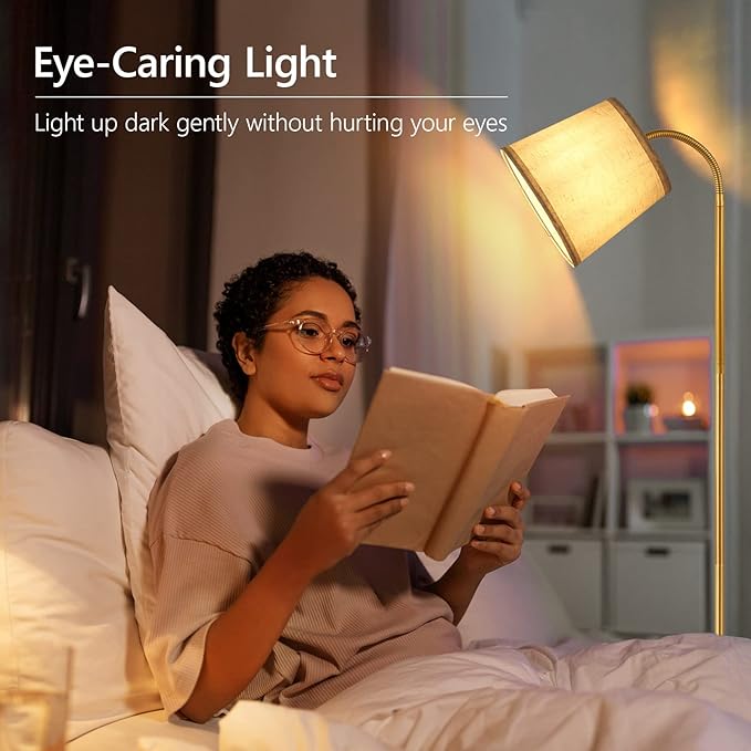 LED Floor Lamp, Standing Lamp for Living Room with Linen Lamp Shade,Adjustable Gooseneck Modern Reading Light,Floor Lamps for Bedroom,Office,Farmhouse,12W LED Bulb Included - LeafyLoom