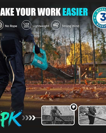 Cordless Leaf Blower for Makita 18V Battery, 450CFM 150MPH Electric Leaf Blower, 6 Speed Lightweight Handheld Leaf Blower for Lawn Care, Patio, Snow, Dust, Blowing Leaves (Battery NOT Included) - LeafyLoom