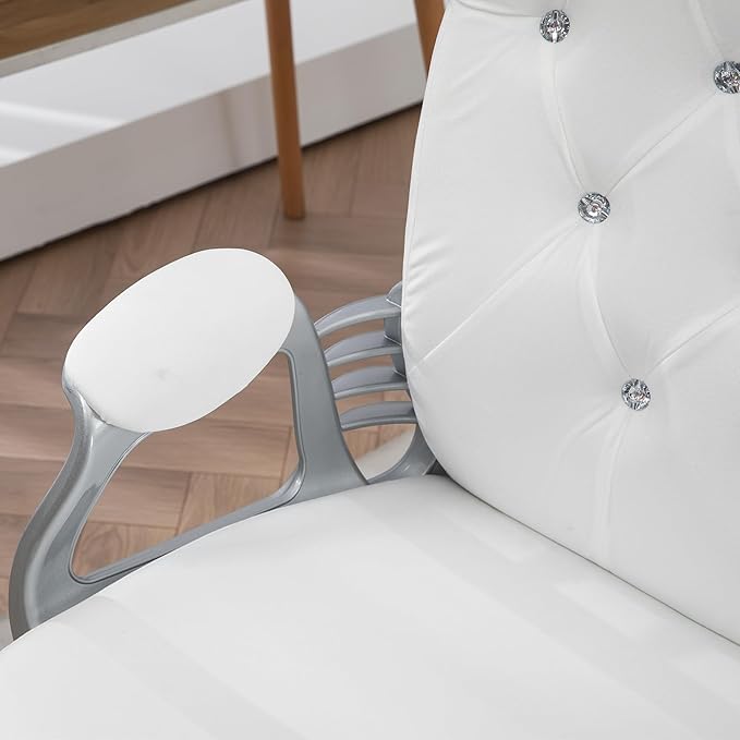 Vinsetto Home Office Chair, Velvet Computer Chair, Button Tufted Desk Chair with Swivel Wheels, Adjustable Height, and Tilt Function, White - LeafyLoom