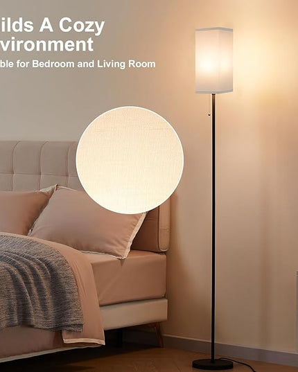 Floor Lamps for Living Room Modern - 3 Color Temperature Black Standing Lamps with Pull Chain Switch, Tall Lamp for Office Home Nursery and Hotel, Pole Lamp with White Lampshade for Reading - LeafyLoom