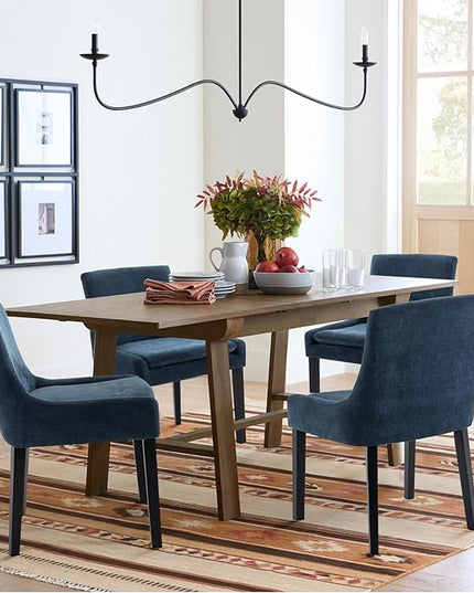 COLAMY Modern Dining Chairs Set of 2, Upholstered Corduroy Accent Side Leisure Chairs with Mid Back and Wood Legs for Living Room/Dining Room-Blue - LeafyLoom