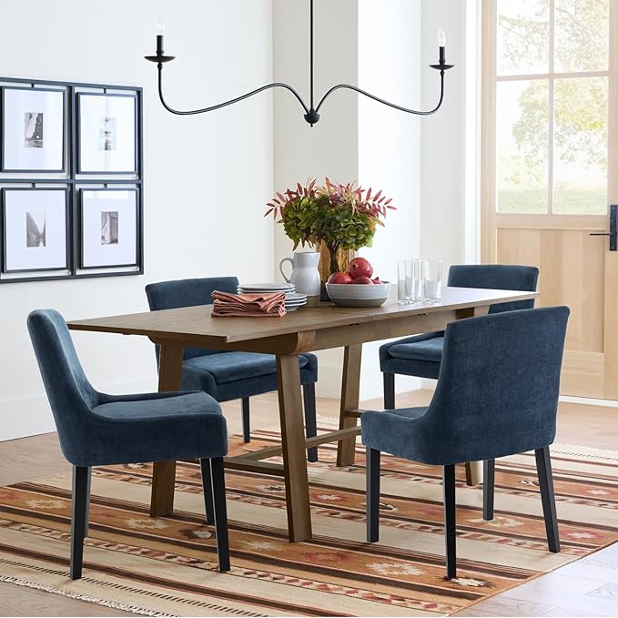 COLAMY Modern Dining Chairs Set of 2, Upholstered Corduroy Accent Side Leisure Chairs with Mid Back and Wood Legs for Living Room/Dining Room-Blue - LeafyLoom