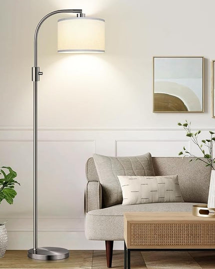 【Upgraded】 Dimmable Floor Lamp, 1200 Lumens LED Bulb Included, Gold Arc Floor Lamps for Living Room Modern Standing Lamp with Linen Shade, Tall Lamp for Living Room Bedroom Office Reading Room Nursery - LeafyLoom