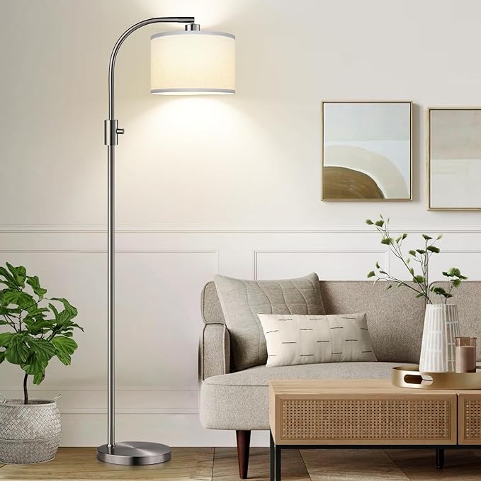 【Upgraded】 Dimmable Floor Lamp, 1200 Lumens LED Bulb Included, Gold Arc Floor Lamps for Living Room Modern Standing Lamp with Linen Shade, Tall Lamp for Living Room Bedroom Office Reading Room Nursery - LeafyLoom