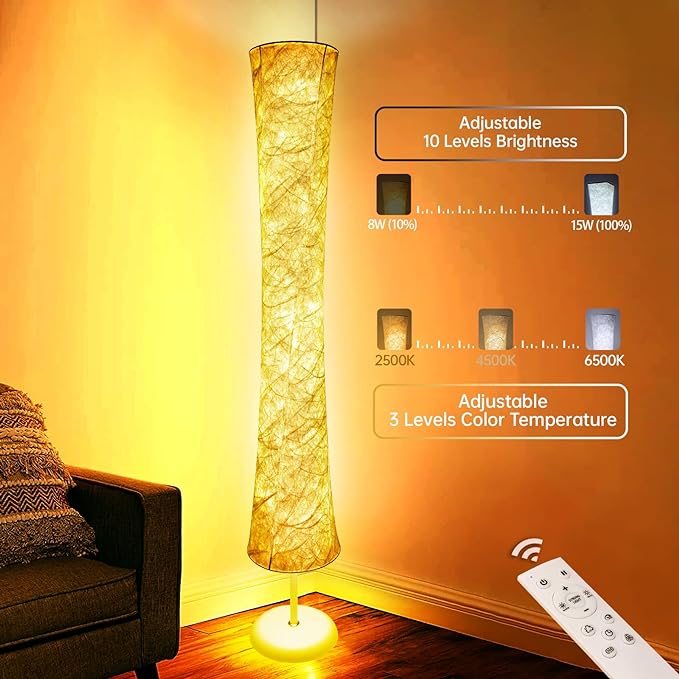 WORLD WIN Floor Lamps for Living Room, Standing Led Lamp RGB Color Changing with APP & Remote Control, 62 Inch DIY Mode Music Sync Modern Corner Lamp Decor for Living Room Bedroom Game, 1 Piece - LeafyLoom
