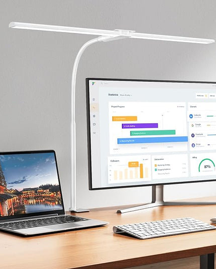 EppieBasic LED Desk lamp,Double Head Architect Desk Lamps for Home Office,Extra Bright Workbench Office Lighting,Eye Protection Modern Desk Light for Monitor Working Reading White 1200LM - LeafyLoom