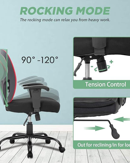 BestOffice Big and Tall Office Chair 500lbs Desk Chair Mesh Computer Chair with Lumbar Support Wide Seat Adjust Arms Rolling Swivel High Back Task Executive Ergonomic Chair for Home Office (Red) - LeafyLoom