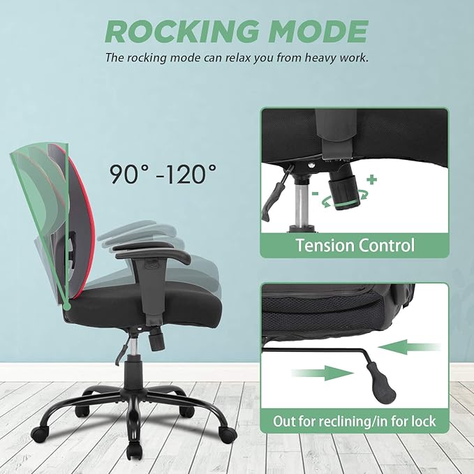 BestOffice Big and Tall Office Chair 500lbs Desk Chair Mesh Computer Chair with Lumbar Support Wide Seat Adjust Arms Rolling Swivel High Back Task Executive Ergonomic Chair for Home Office (Red) - LeafyLoom