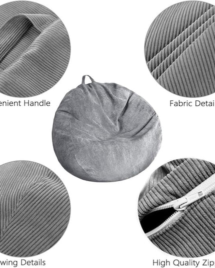 Bean Bag Chair Cover (No Filler) Stuffed Animal Storage Bean Bag Cover Pets Dogs/Cats Lazy Beds. Washable Ultra Soft Corduroy Stuffed for Organizing Plush Toys or Textile, Sack Bean Bag - LeafyLoom